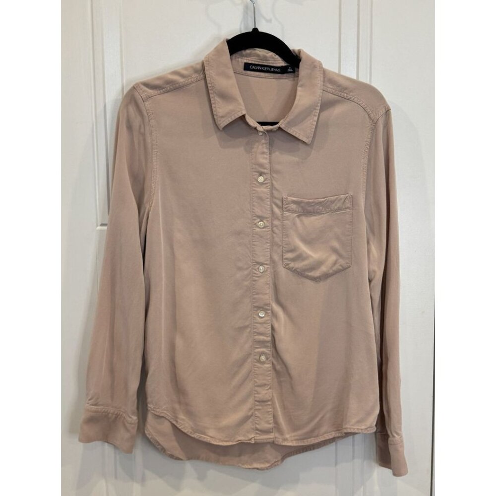 Calvin Klein Jeans Light Mauve Long-Sleeve Button Down Shirt M 100% Viscose EUC